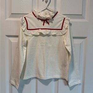 Cream Ruffled Kids Top with Red Trim